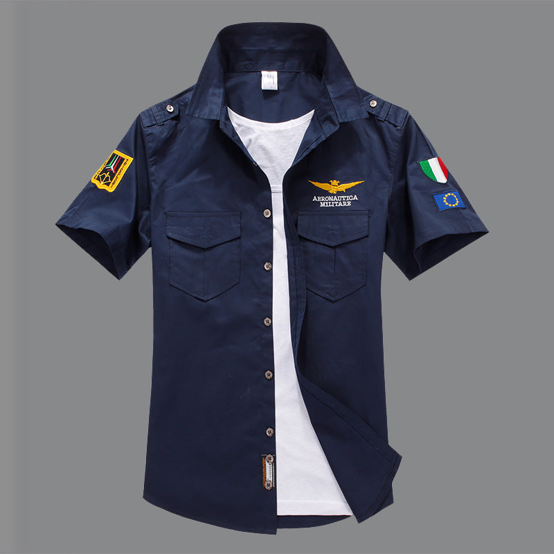 Spring And Summer Men's Air Force One Short Sleeve Cotton Embroidered Shirt