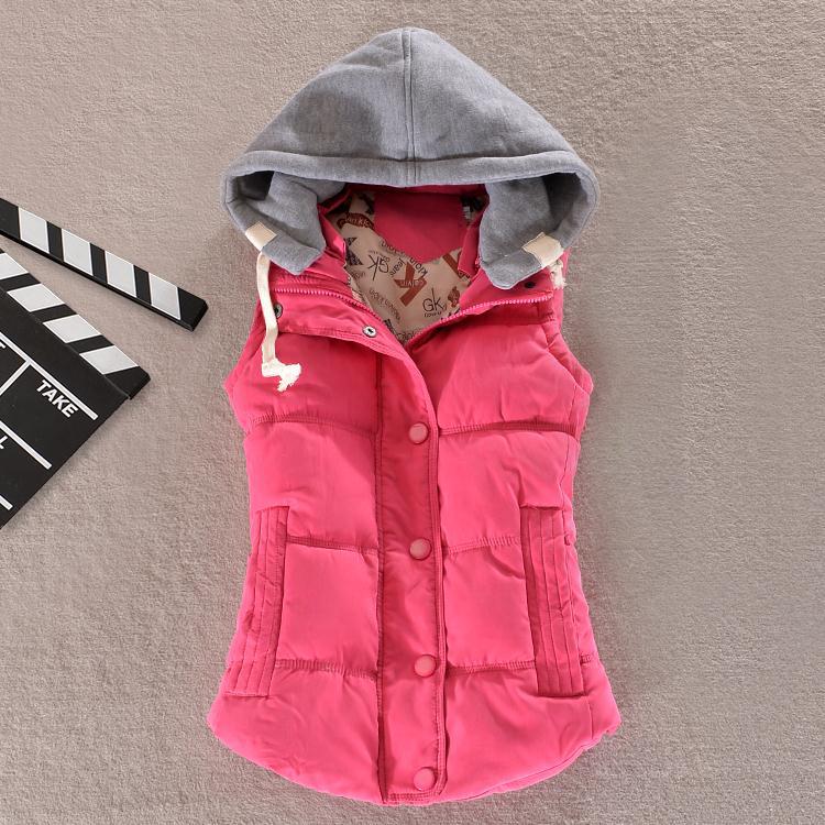 New Women's Sports Show Thin Candy Color Hooded Cotton Vest