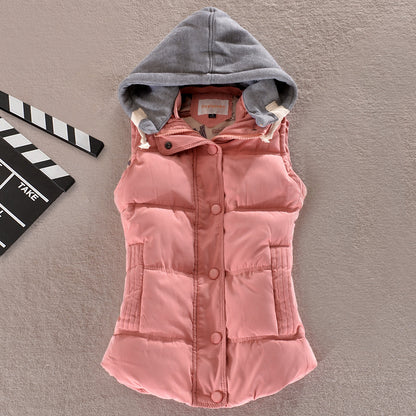 New Women's Sports Show Thin Candy Color Hooded Cotton Vest