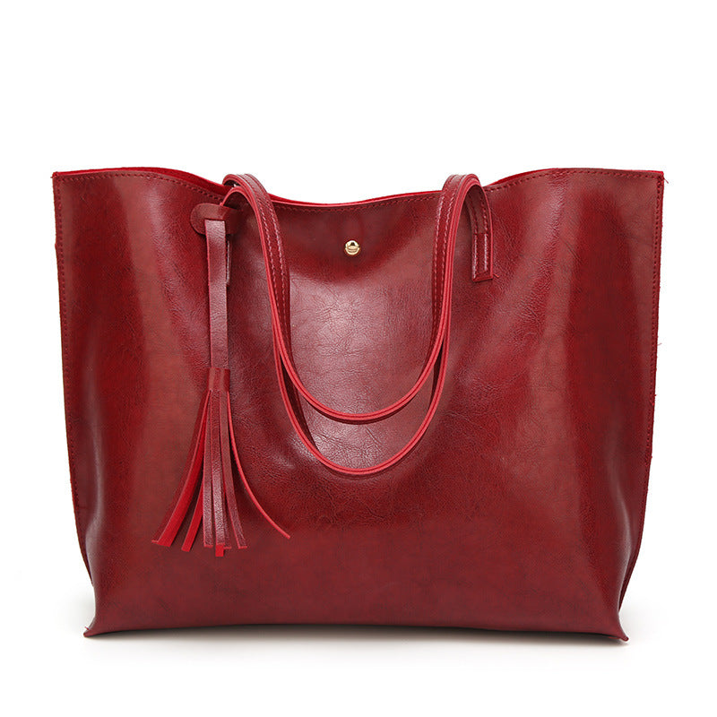Fashion One Shoulder Oil Wax Leather Simple Tide Portable Women's Bag