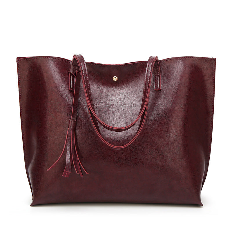 Fashion One Shoulder Oil Wax Leather Simple Tide Portable Women's Bag