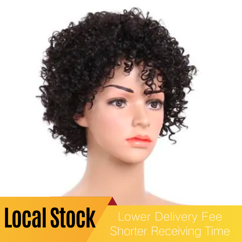 Local Stock Brazilian Hair Afro Curly Full Mechanism Raw Hair Short Wig