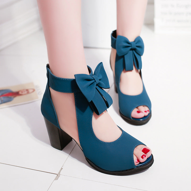 New Fashion Cool Hollow Out Bow Women's Sandals Back Zipper Fish Mouth Shoes