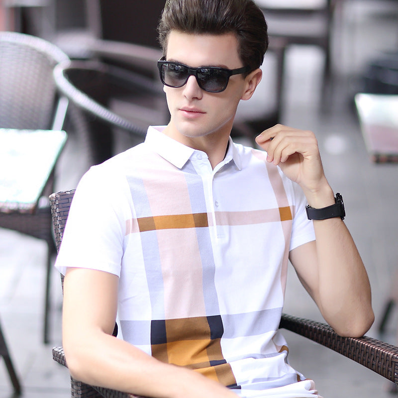 Men's Short Sleeve Plaid Lapel T-shirt | Affordable-buy
