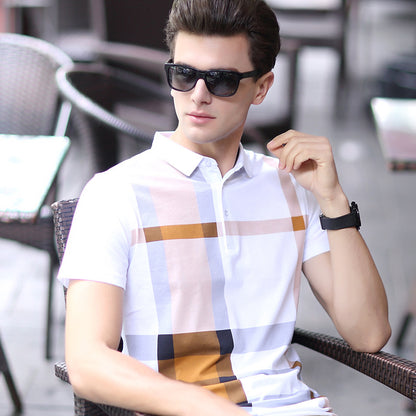 Men's Short Sleeve Plaid Lapel T-shirt | Affordable-buy
