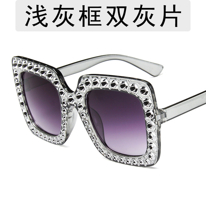 Diamond Plated With Large Frame Retro Square Colorful Sunglasses