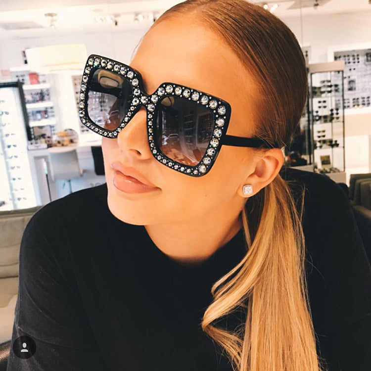 Diamond Plated With Large Frame Retro Square Colorful Sunglasses