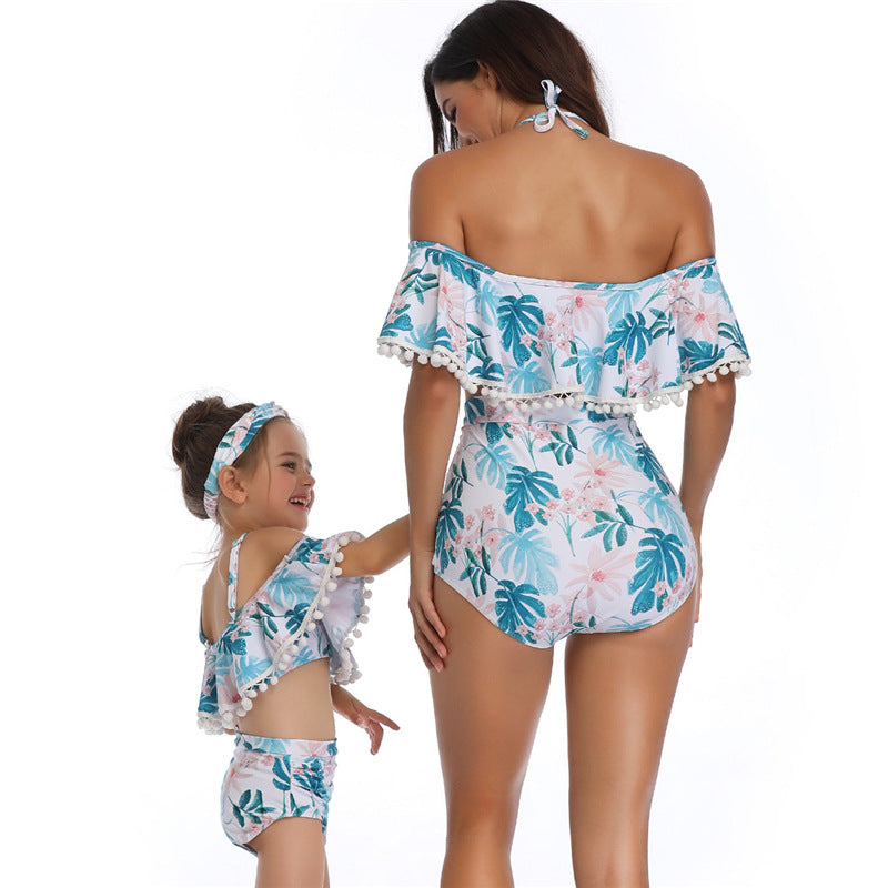 Parent-Child Swimwear Printing High Waist Bikini Swimwear