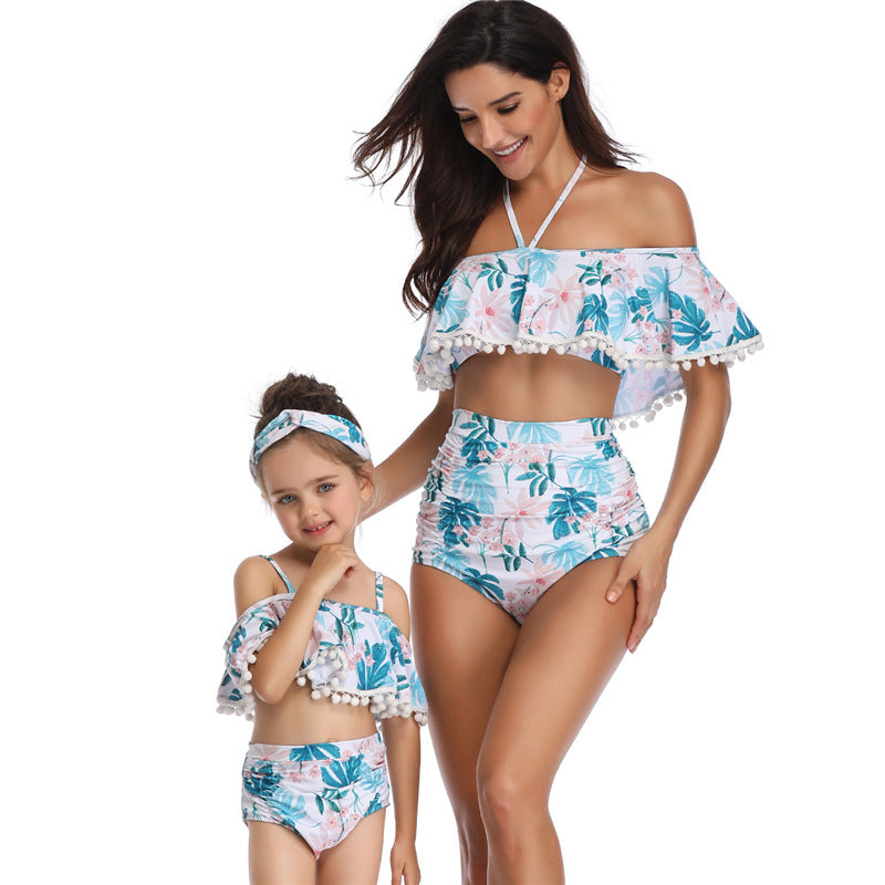 Parent-Child Swimwear Printing High Waist Bikini Swimwear