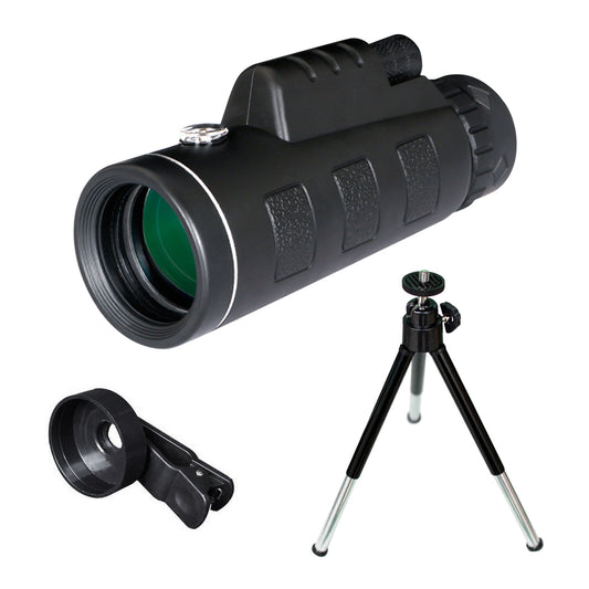 40x60 Outdoor Portable Monocular Telescope Green Film Coated Optical Lens with Compass Aluminum Alloy Tripod Phone Clip for Birdwatching Hunting Concerts