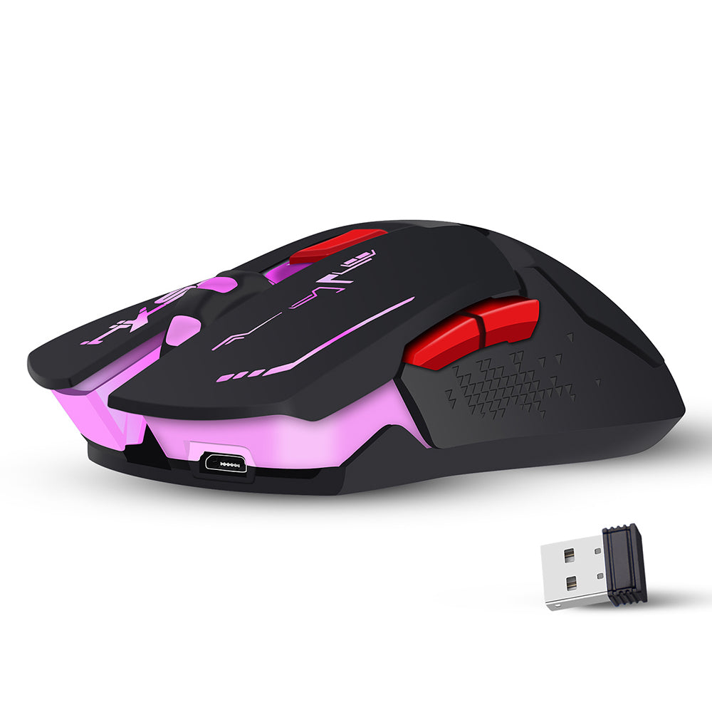 HXSJ X30 2.4G Wireless Rechargeable Mouse Ergonomic Mouse 3 Adjustable DPI Colorful Breathing Light Plug and Play Black