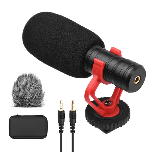 Andoer Camera Microphone Cardioid Condenser Mic with 3.5mm Port Anti-Shock Mount Sponge & Furry Windshield Carrying Case Compatible with Phones Camera for Video Recording Interview