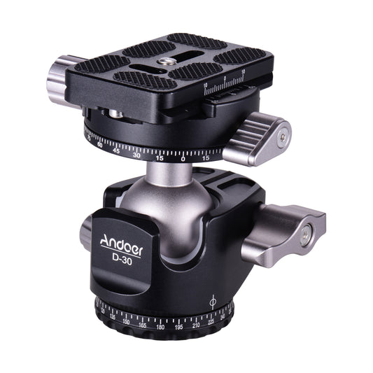 Andoer D-30 Panorama Ball Head Tripod Mount Adapter Dual Panoramic Scale U-Groove Design Aluminium Alloy Max. 18kg/40lbs Load Capacity with Carry Bag