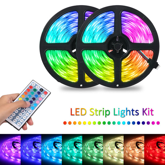 Tomshine 2x5m 300leds RGB Strip Lights Kit with 44 Keys IR Remote Controller Dimmable Color Changing Rope Lights IP65 Water-resistant for Home Kitchen Christmas Decorations