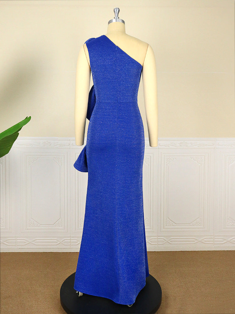 One Shoulder Backless Ruffle Long Dress | Affordable-buy