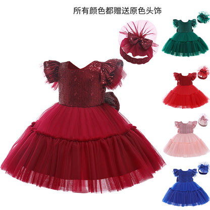 Christmas Girl Princess Bow Gauze Halloween Set Fluffy Skirt