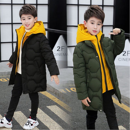 New Boys' Cotton Padded Korean Version Thickened Warm Hooded
