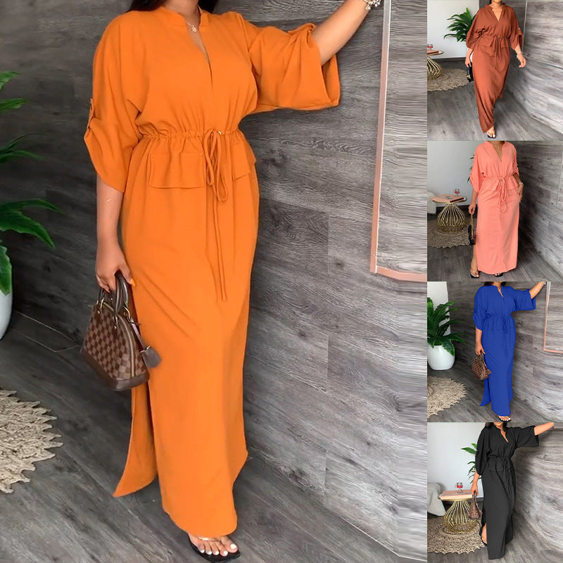 Women's Casual Split Long Solid Dress | Affordable-buy