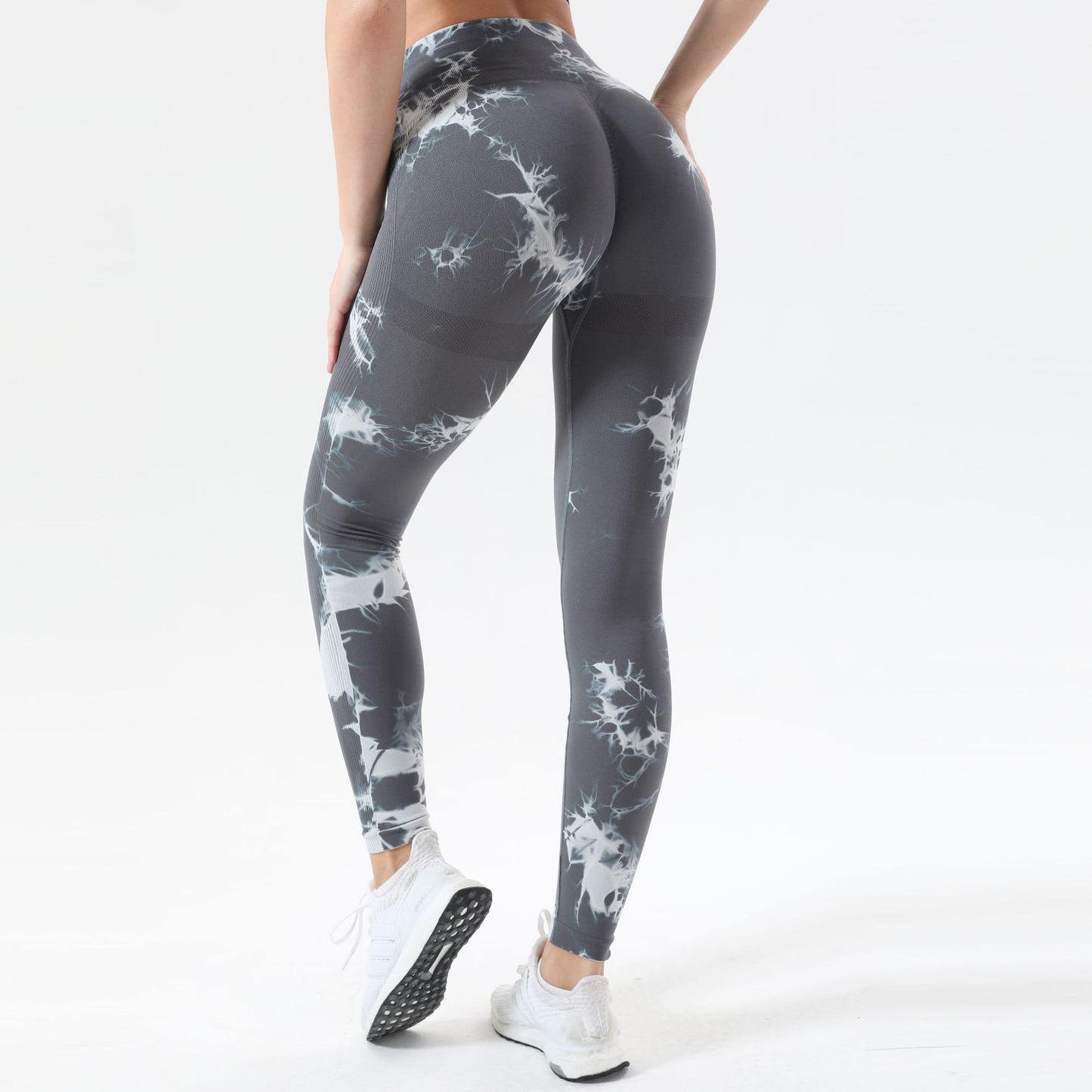 Women Bleach Print High Waist Lift Hip Exercise Running Fitness Pants Leggings