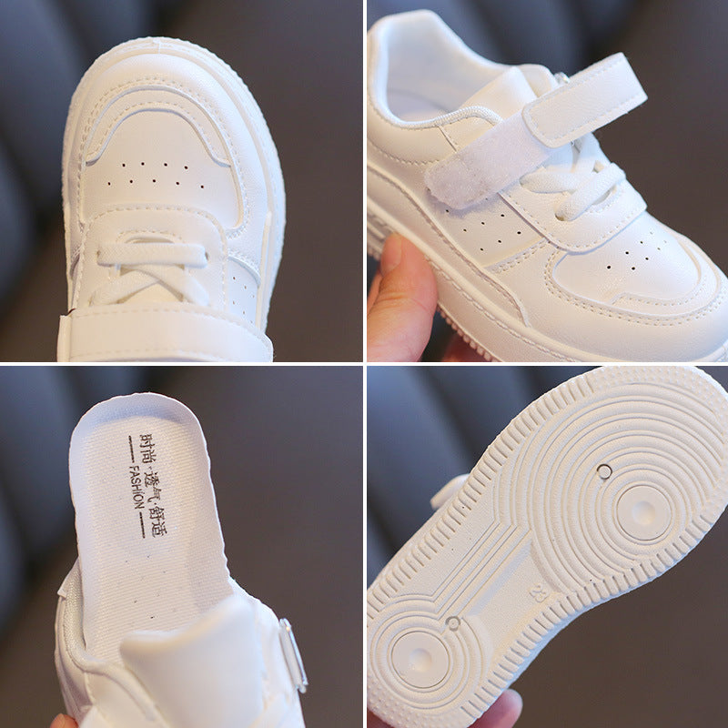 Children's Small White Spring And Autumn New Style Sports Casual Board Leather Shoes