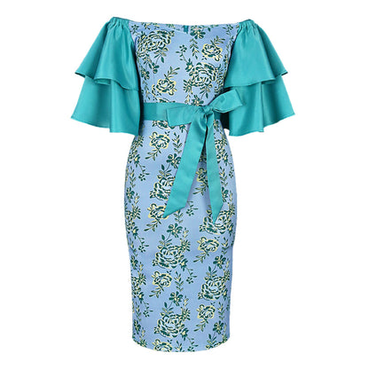 Off-shoulder Lotus Leaf Floral Lace Dress | Affordable-buy