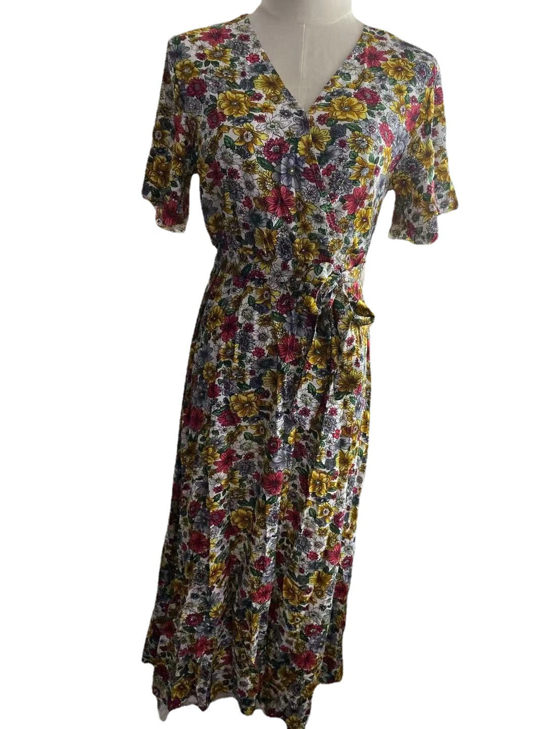 Summer New Women's Floral V-neck Waist Collection Dress