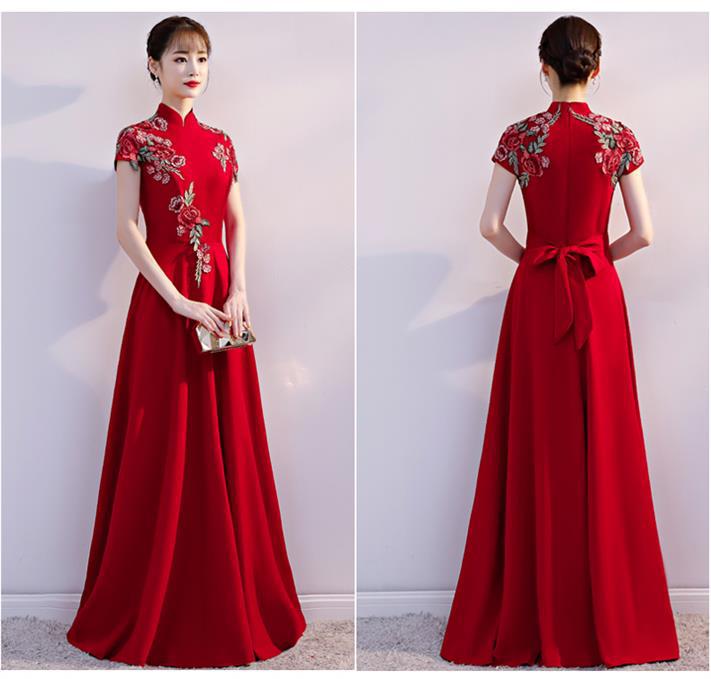Female New Red Performance Long Elegant Banquet Host Performance Evening Dress