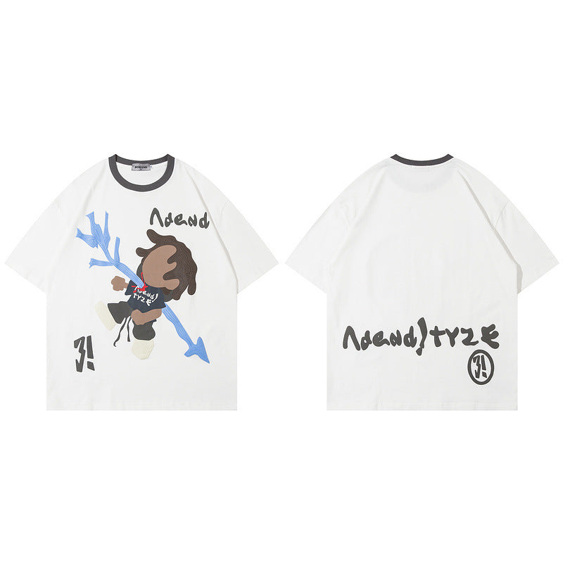 Men’s Hip-hop Retro Cartoon Foam Printed Short Sleeve T-shirt