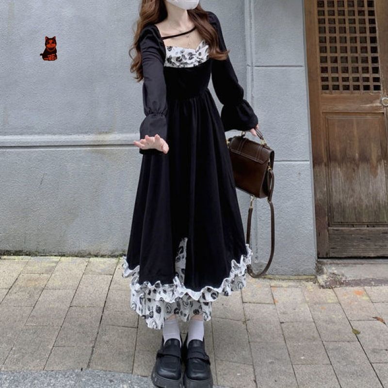 Spring And Autumn Large Size Patchwork Fragmented Flower Temperament Dress