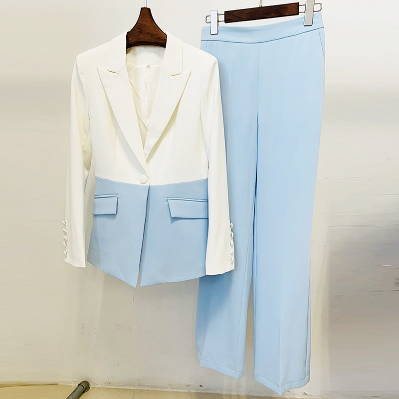 professional fashion new one button contrasting color matching suit+two-piece pants set