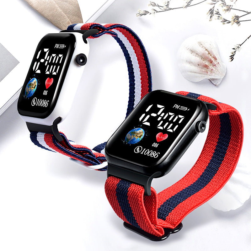 Children's Electronic Led Bracelet Popular Square Elastic Sports Watch