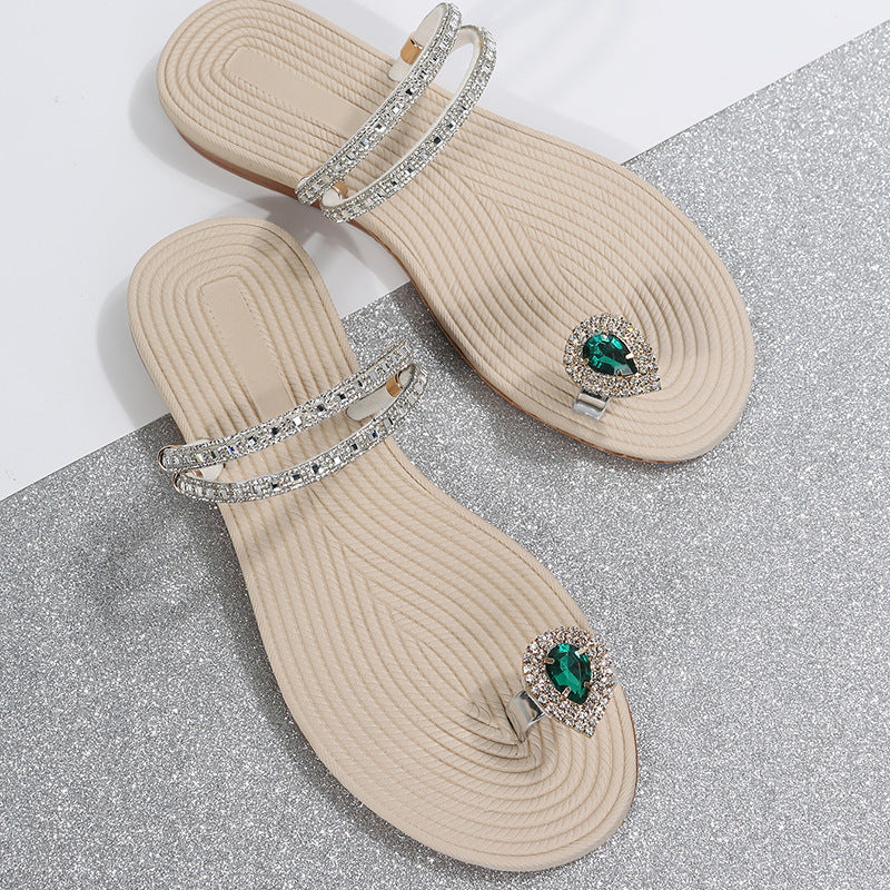 Women's Dual Wear Beach Sandals Diamond Soft Bottom Flat Sandals