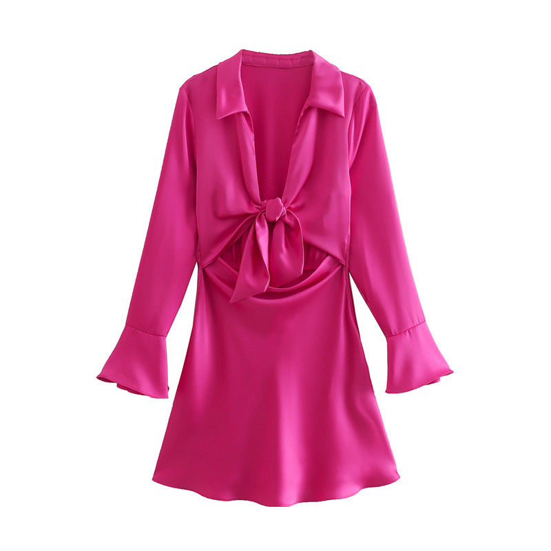 Women's New Style Silk Satin Texture Rose Knot Mini Dress