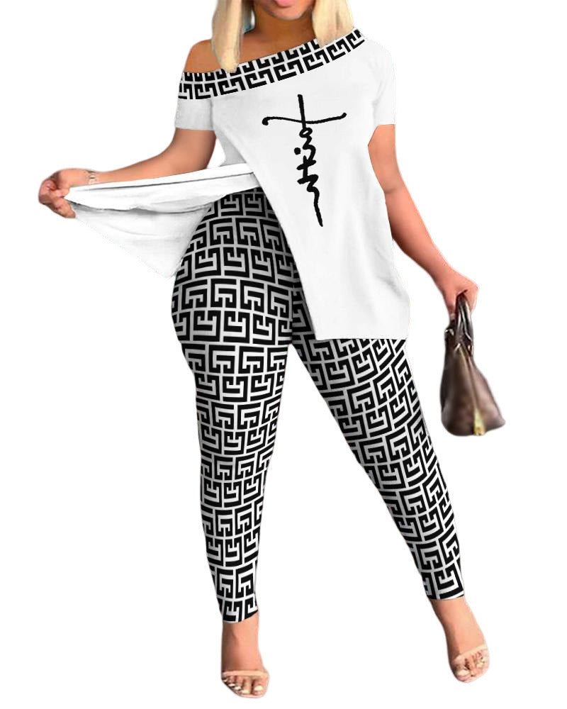 Women's New Printed Casual Fashion Suit 2-piece Set Of Popular Style