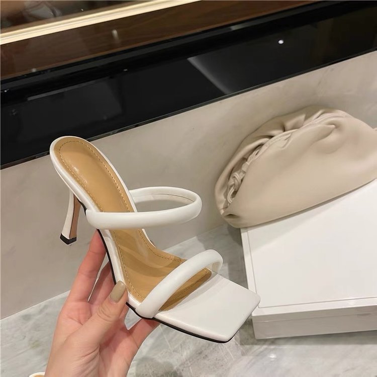 New Fashion Square Head Open Toe Slippers White Tower Sexy High Heel Sandals