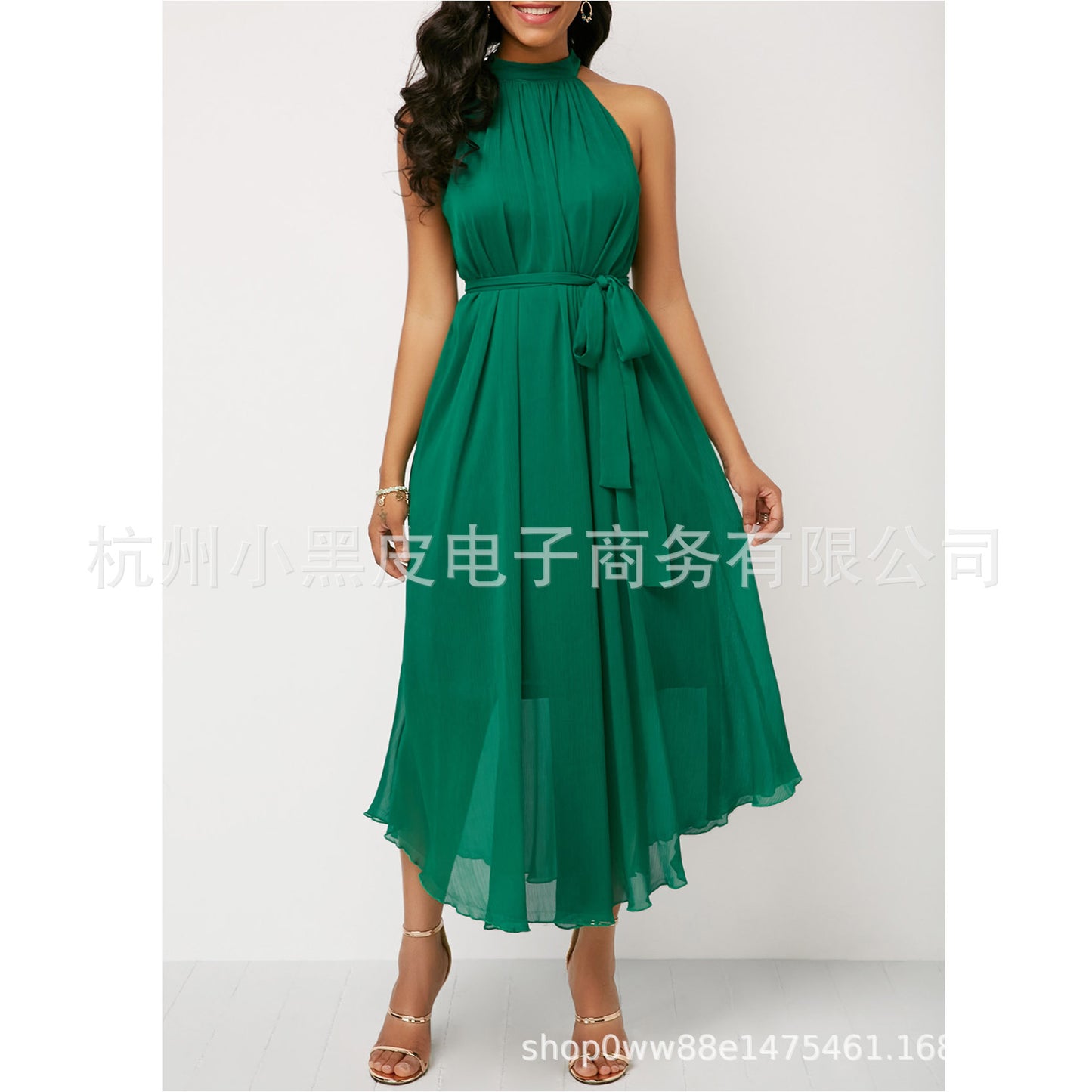 Spring And Summer Style Halter Off Shoulder Chiffon Pleated Dress Large Size Dress