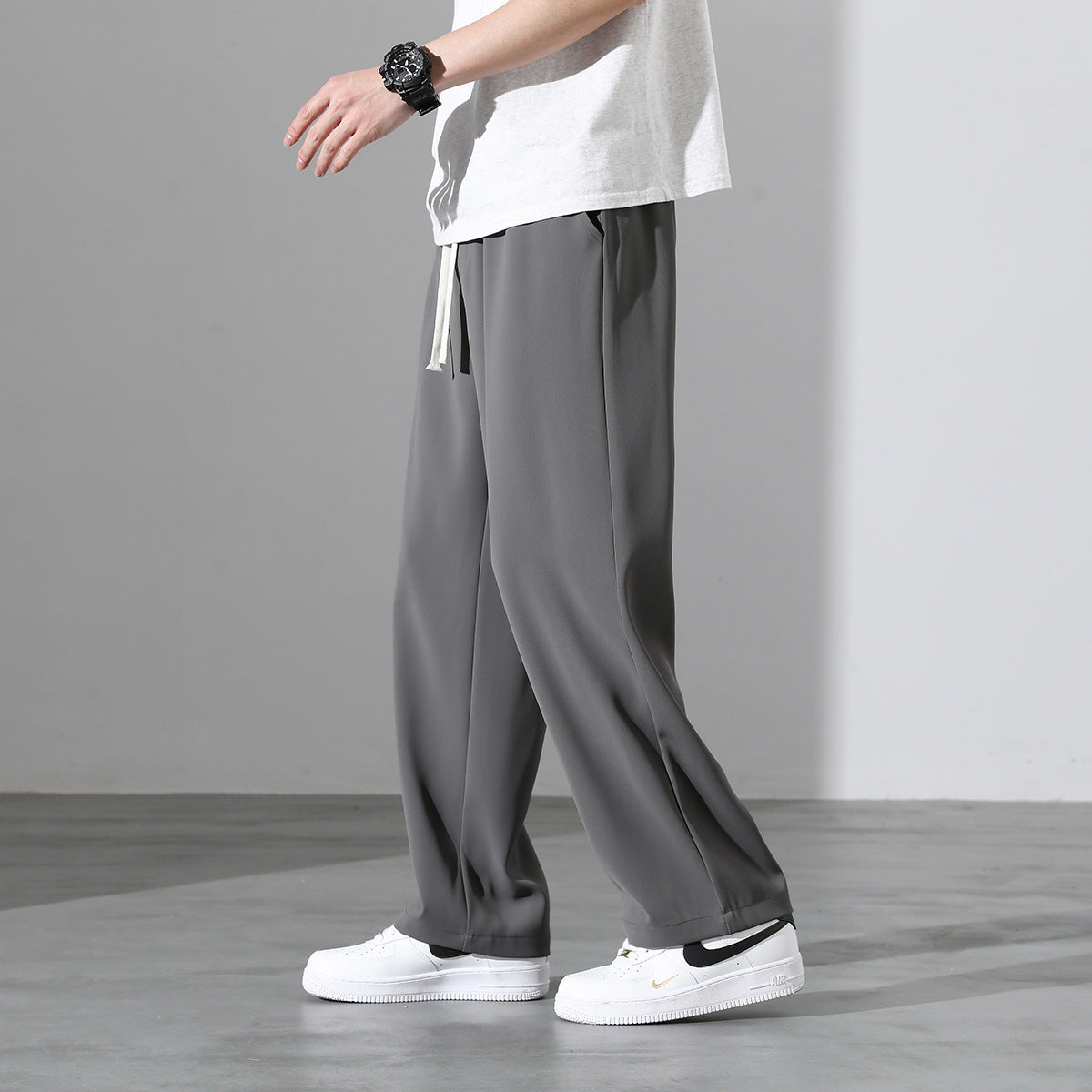 Men Loose Draping Mopping Breathable Ice Silk Casual Pants