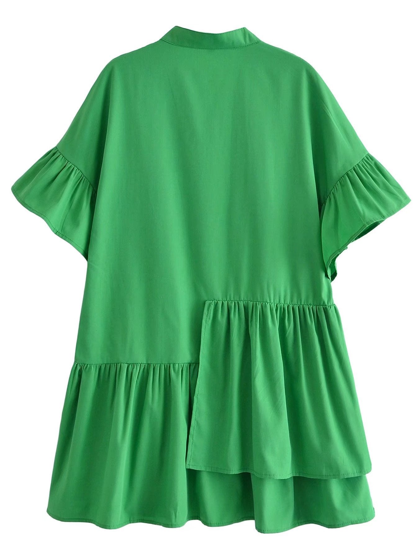 Women's New Solid Green Layered Dress