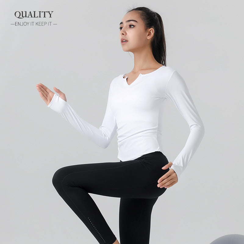 Women Tight Sports V-neck Top Sexy Slim Fitness Dry Clothes T-shirt