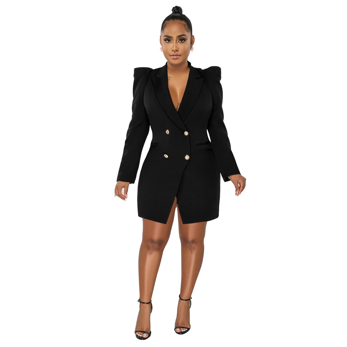 Fashion Women V-neck Lapel Long Sleeve Button Solid Color Small Suit