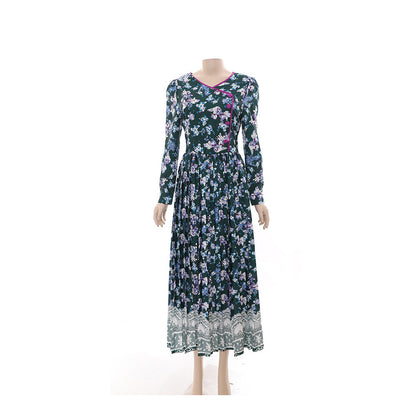 Women Print Vintage Long Sleeve Dress | Affordable-buy