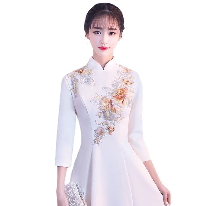 New Long Bridesmaid Annual Conference Long Sleeve Retro Evening Party Dress