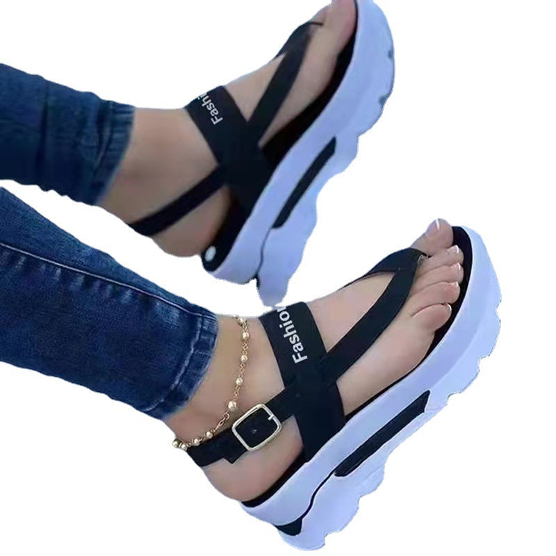 summer large slope heel clip toe buckle sandals women's Africa Station Roman sandals
