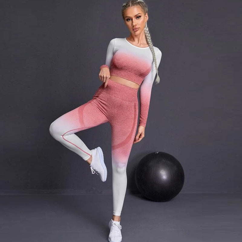 Women's Seamless Gradient Hanging Dyeing Tight Long Sleeve Trousers