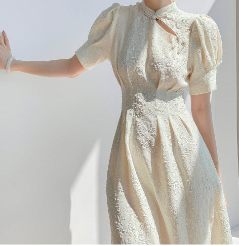 New National Style White Short-sleeved Slimming Design Sense Long Cheongsam