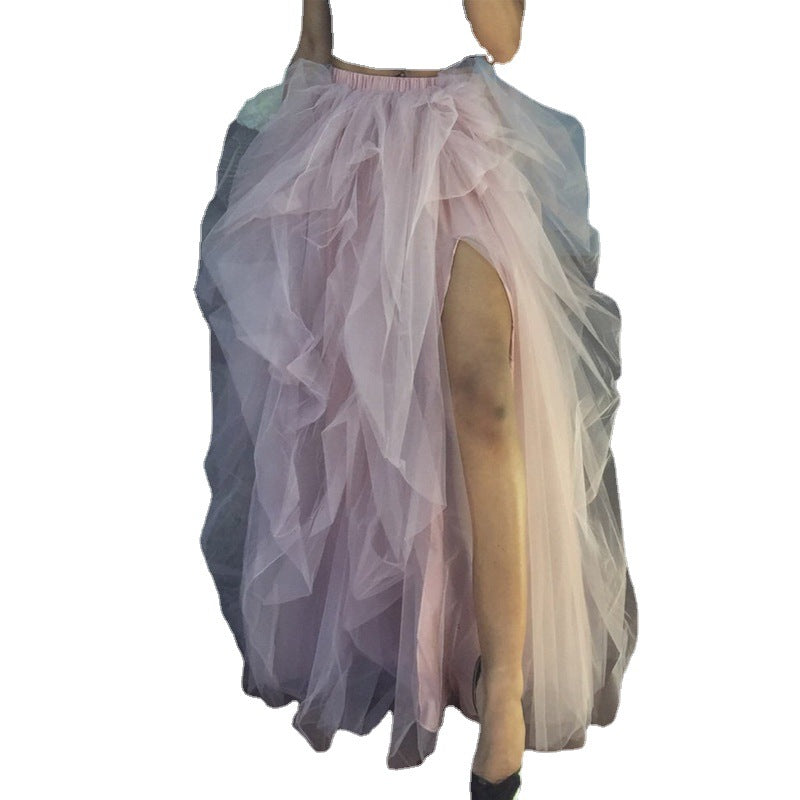 New Women's Mesh Fluffy Half Skirt Adult Tutu Long Fishtail Dress
