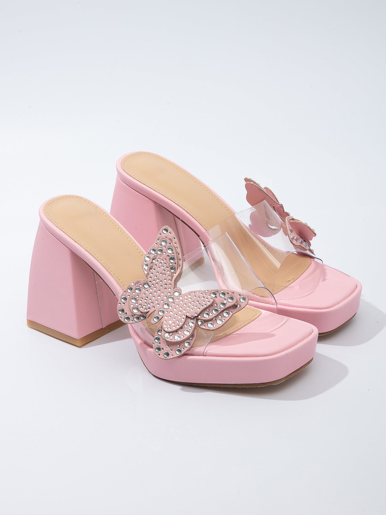 Fashion New Women's Butterfly Rhinestone Thick Sole Thick Heel Slippers