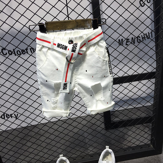 Children's Wear White Shorts Thin Summer New Popular Street Style Broken Denim Pant