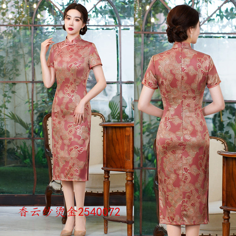 Fragrant Cloud Gauze Gilded Chinese Style Middle And Old Age Cheongsam
