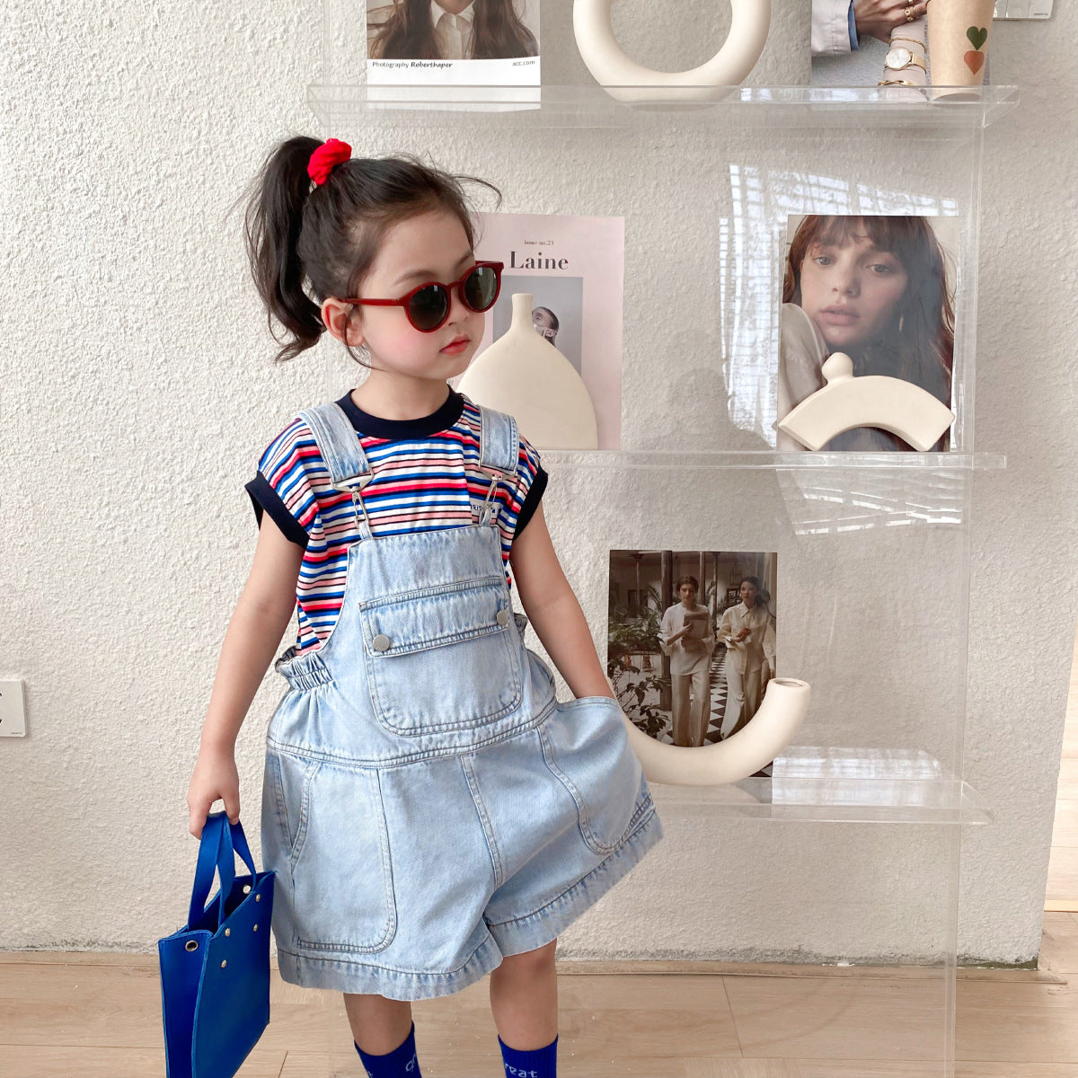 New Summer Korean Printed Knitted Short Middle And Small Children's Top